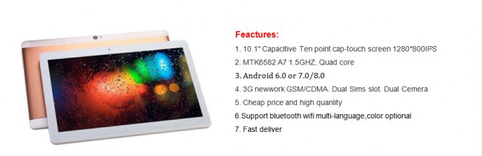 Luzem hurtowym 10-calowy tablet 1280 * 800 Phablet MTK6580 Quad Core Android 6.0 / 7.0 / 8.0 Lollipop 3G Tablet pc